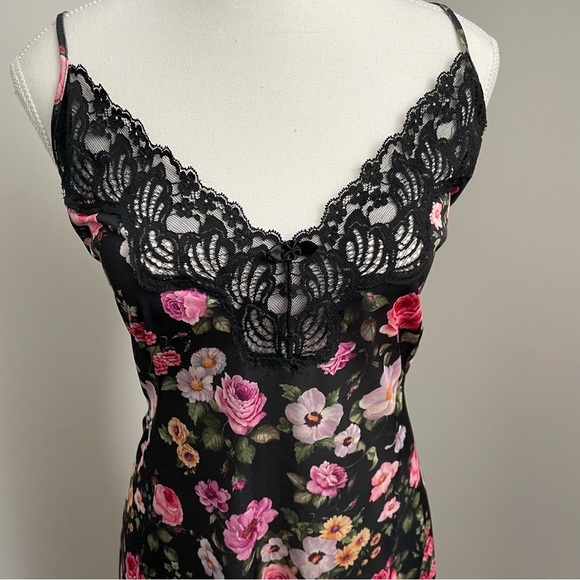Vintage Cachet 90's Y2K Floral Lingerie Slip Dress Lace Trim Midi Length - Picture 2 of 7